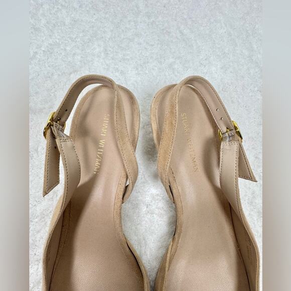 Stuart Weitzman Women's 50 Pointed Toe Kitten Heel Pumps Tan Suede 8 38.5 - Picture 4 of 12
